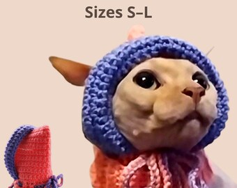 Cat hat crochet pattern, Sphynx cat clothes, winter clothes for cats, gift for cats.