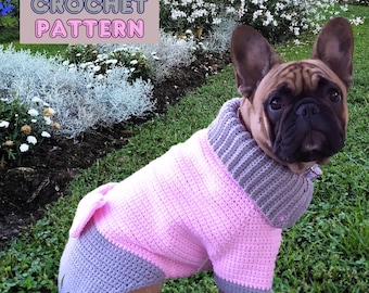 Crochet pattern for dogs, French bulldog sweater, French bulldog winter jacket, big dog clothing, large dog costume, crochet sweater for dog