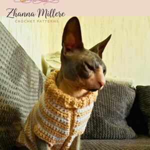 Sphynx cat sweater pattern, Crocheted sweater for cat pattern, Crochet dog sweater pattern, sphynx cat clothes, cat sweater crochet pattern. image 18