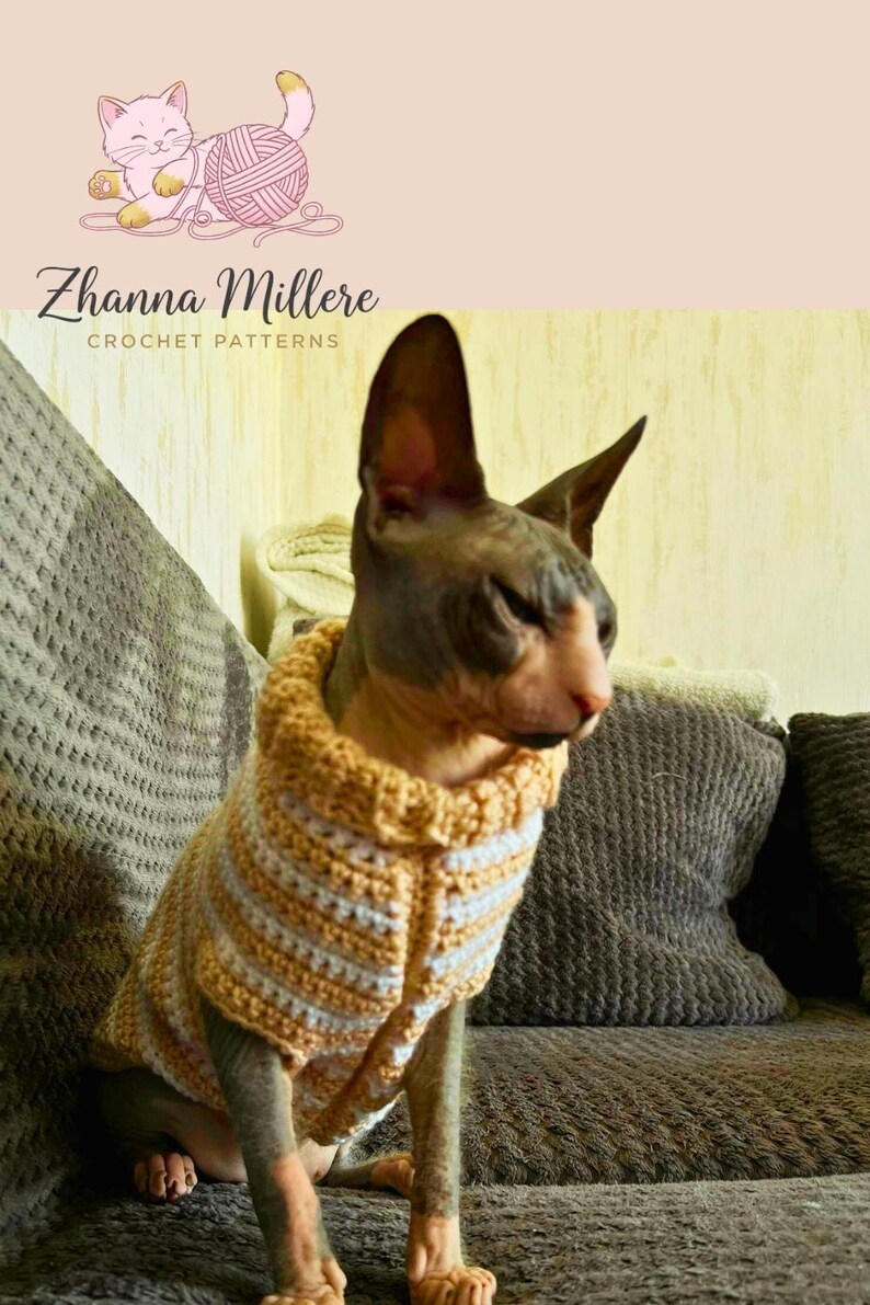 Sphynx cat sweater pattern, Crocheted sweater for cat pattern, Crochet dog sweater pattern, sphynx cat clothes, cat sweater crochet pattern. image 18