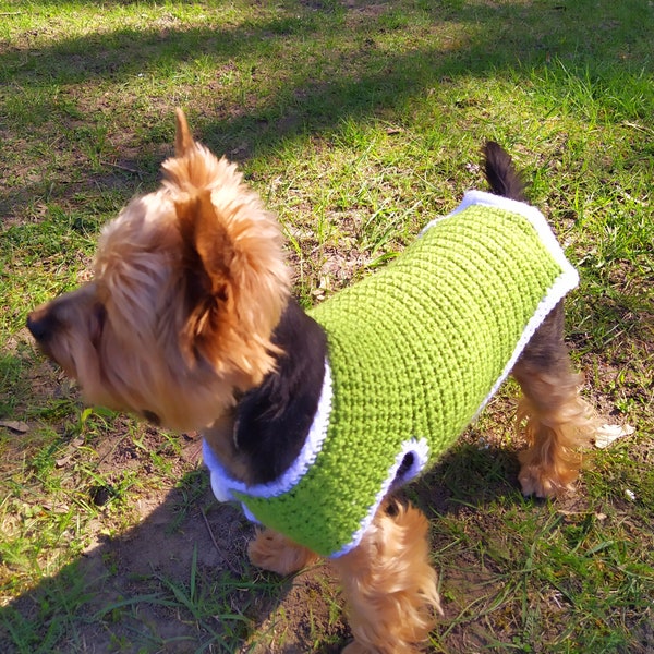 Modèle au crochet pour pull pour chien, manteau pour chien, modèles de vêtements pour animaux de compagnie, pull pour chien au crochet moyen, pull pour chien mignon, modèle au crochet facile, petit chien.