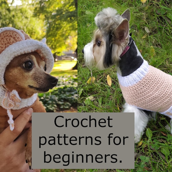 Crochet dog sweater pattern, winter dog hat, gift for dog, dog sweaters for small dogs, clothes for yorkies, chihuahua sweater, dog clothes.