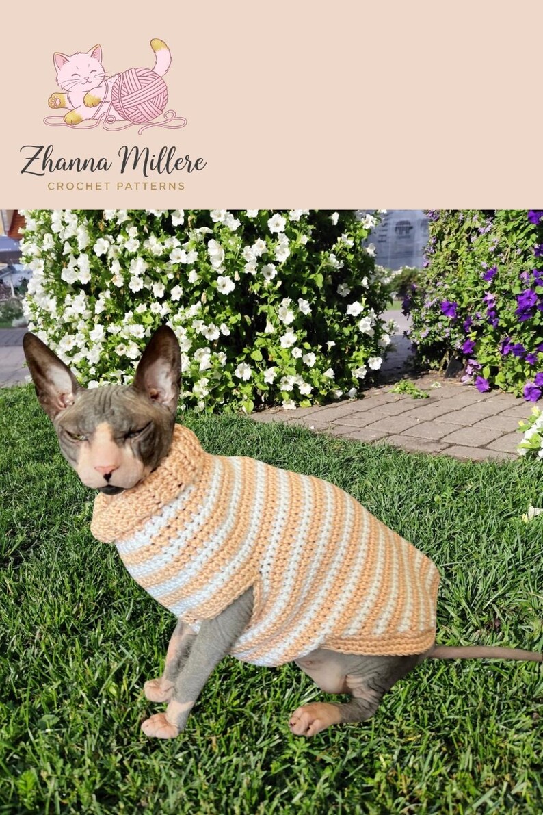 Sphynx cat sweater pattern, Crocheted sweater for cat pattern, Crochet dog sweater pattern, sphynx cat clothes, cat sweater crochet pattern. image 16