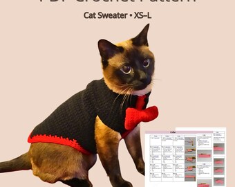 Katzenpullover Häkelanleitung, PDF Digital Download, Größen XS-L