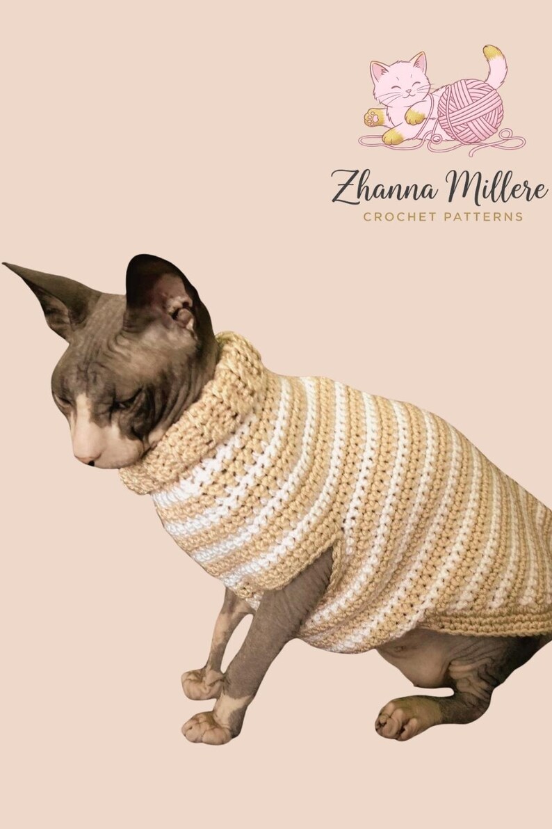 Sphynx cat sweater pattern, Crocheted sweater for cat pattern, Crochet dog sweater pattern, sphynx cat clothes, cat sweater crochet pattern. image 19