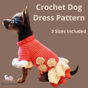 Crochet Dog Dress Pattern PDF – Sizes S, M & L