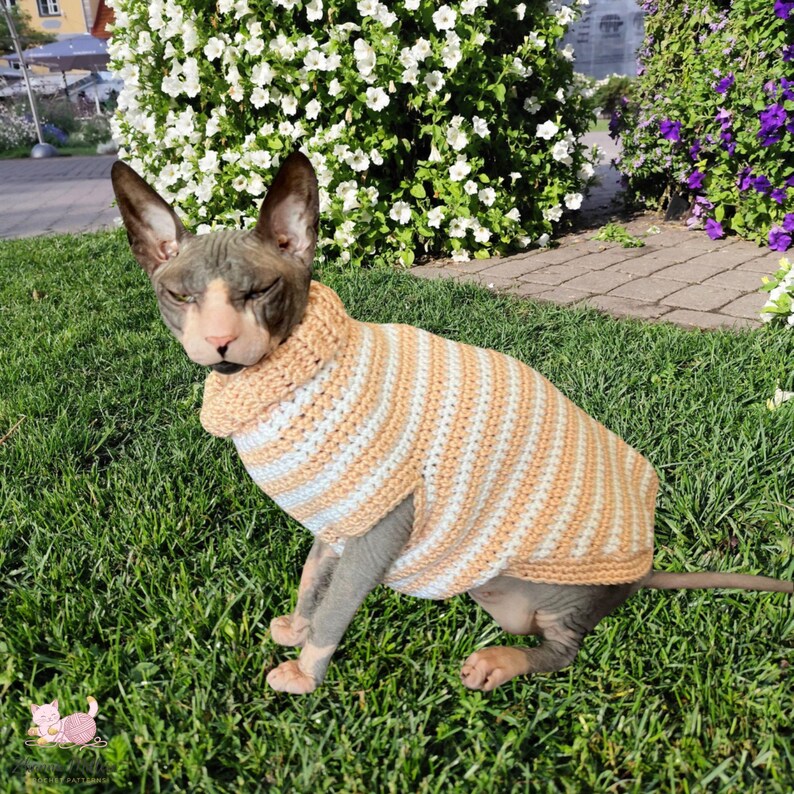 Sphynx cat sweater pattern, Crocheted sweater for cat pattern, Crochet dog sweater pattern, sphynx cat clothes, cat sweater crochet pattern. image 2