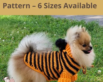 Dog Hoodie Crochet Pattern, Pet Costume with Pom Pom (PDF Pattern, 6 Sizes)