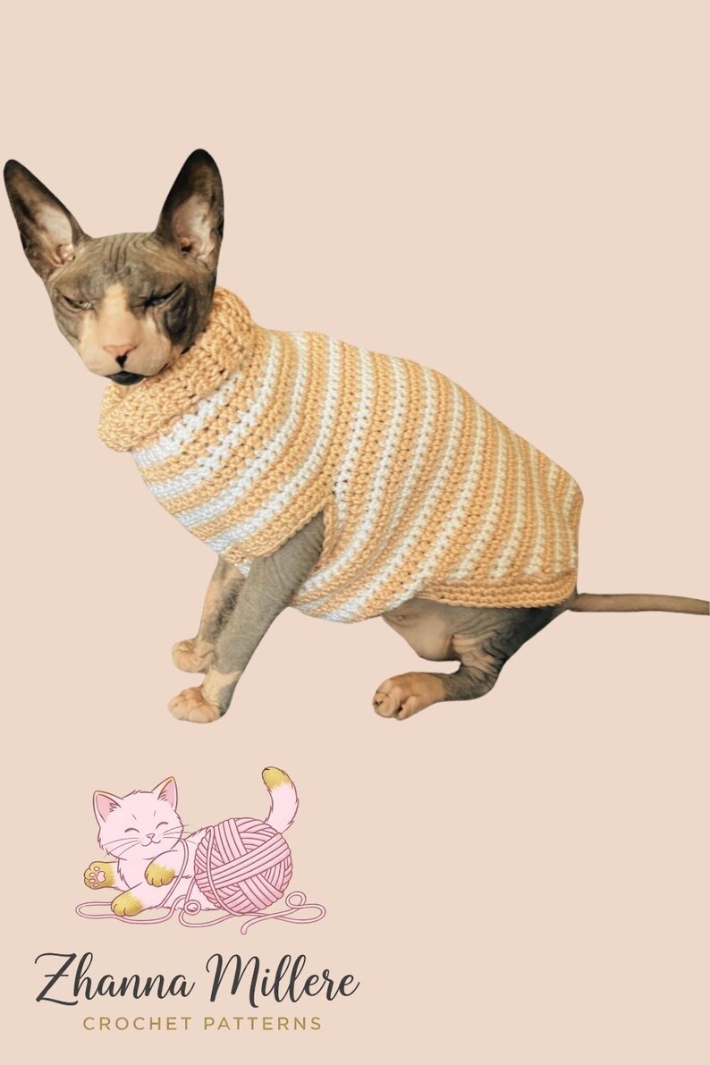 Sphynx cat sweater pattern, Crocheted sweater for cat pattern, Crochet dog sweater pattern, sphynx cat clothes, cat sweater crochet pattern. image 15
