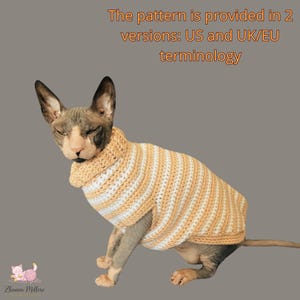 Sphynx cat sweater pattern, Crocheted sweater for cat pattern, Crochet dog sweater pattern, sphynx cat clothes, cat sweater crochet pattern. image 1