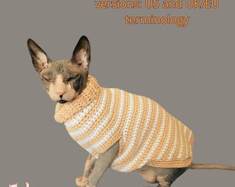 Sphynx cat sweater pattern, Crocheted sweater for cat pattern, Crochet dog sweater pattern, sphynx cat clothes, cat sweater crochet pattern.