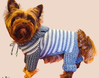 Crochet Dog Jumpsuit Pattern, Hooded Pet Sweater, 4 Sizes (PDF Pattern)