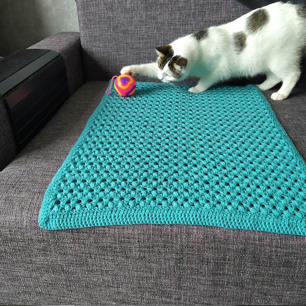 Cat blanket crochet pattern, Chunky blanket crochet pattern, Blanket ladder, Picnic blanket pattern, Easy crochet pattern.