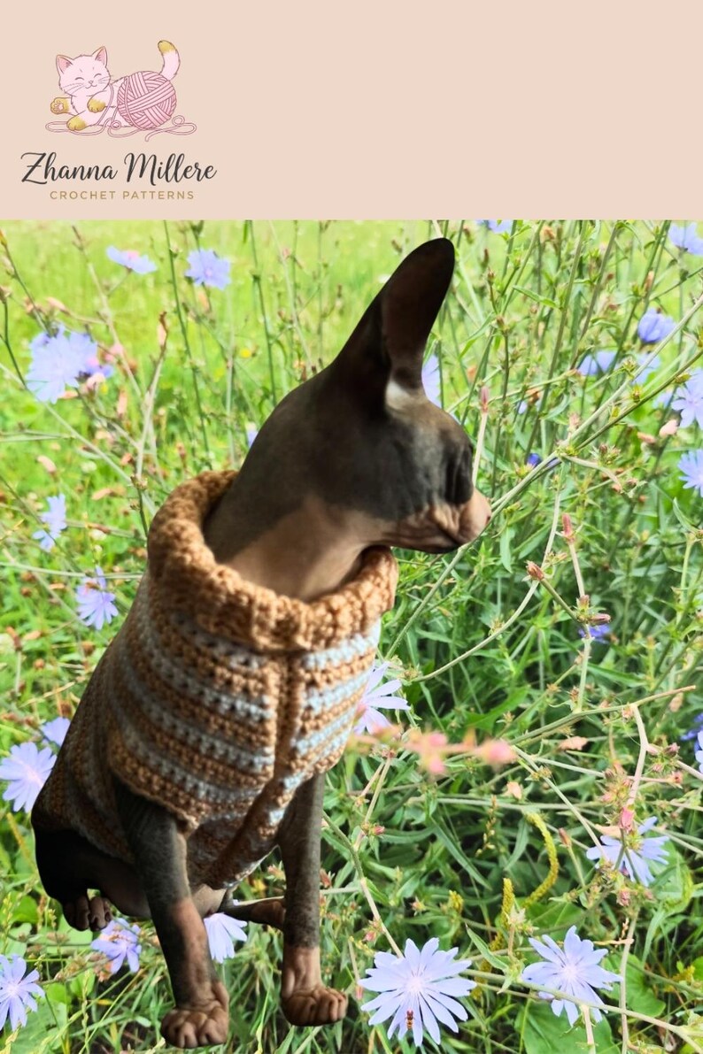 Sphynx cat sweater pattern, Crocheted sweater for cat pattern, Crochet dog sweater pattern, sphynx cat clothes, cat sweater crochet pattern. image 17