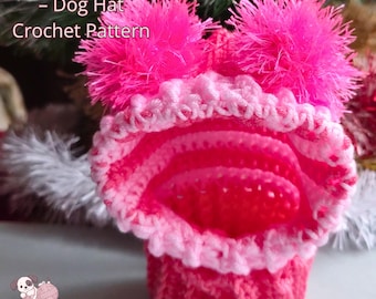 Hunde Mütze Häkelanleitung, Bommel gehäkelt, 6 Größen (PDF-Muster)
