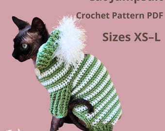 Crochet cat Jumpsuit Pattern, cat sweater crochet pattern, sphynx clothes, 4 Sizes Available