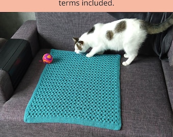 Easy Crochet Cat Blanket, Turquoise Pet Blanket (PDF Pattern