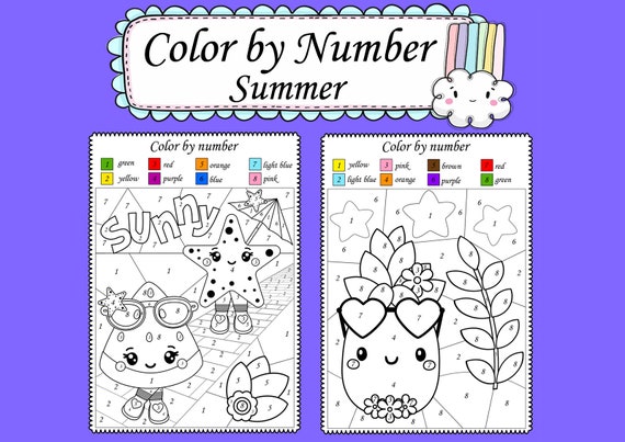 color by number summer printable math color by code etsy