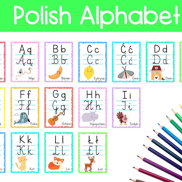 Polish Alphabet Flash Cards | Polski Alfabet | Printable PDF Posters | POLISH Language | Learn Polish | Karty Pracy Dzieci Digital Download