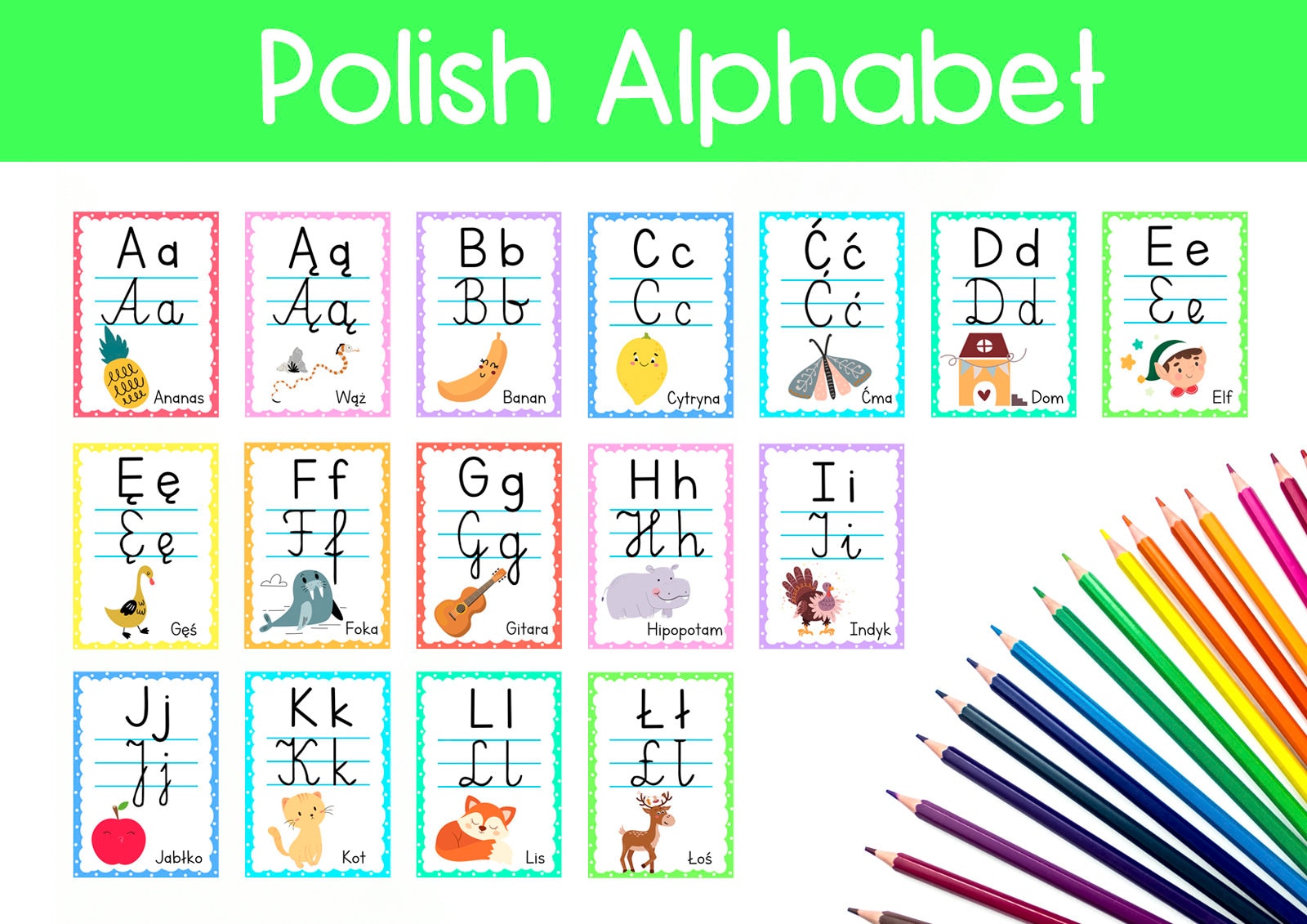 Polish Alphabet Flash Cards Polski Alfabet Printable PDF Posters