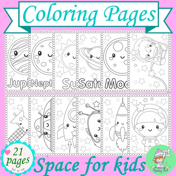 Coloriages de planètes spatiales imprimables pour les enfants | Livre de coloriage du système solaire de l'espace extra-atmosphérique | Fiches d'activités spatiales TÉLÉCHARGEMENT INSTANTANÉ