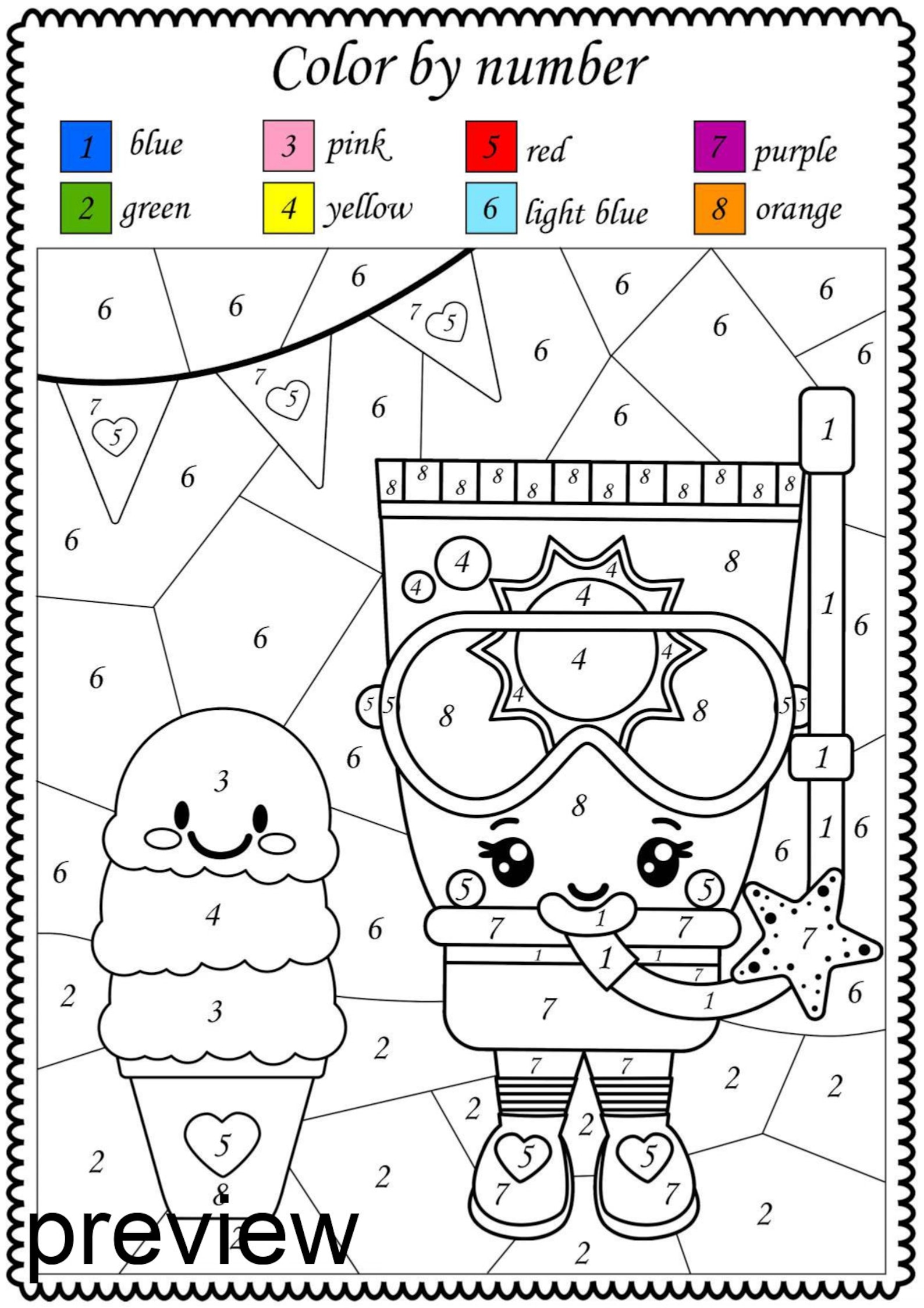 Color by Number Summer Printable Math Color by Code Etsy