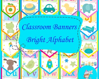Alphabet Posters | Banners for Classroom Decor | Back to School | Short and Long Vowels Posters | First Week of School Worksheets