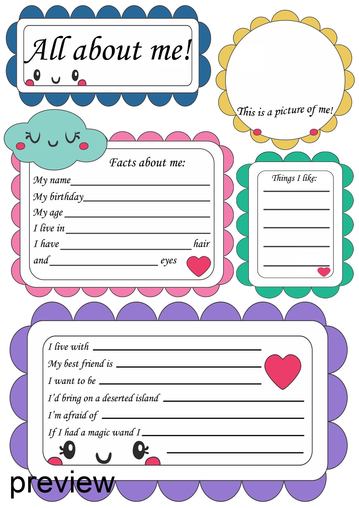 All About Me Poster | Printable Worksheet | Back to School Template ...