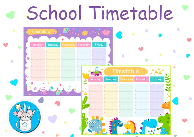 School Timetable for Kids | Printable Weekly Class Schedule | School ...