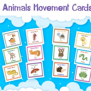 Animal Movement Cards | Brain Break Movement Cards For Kids | Fitness Flashcards | Kids Exercises | Flash Cards Kids | Physical Education