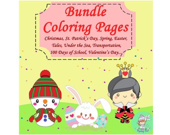 LIBRO COLORING MEGA Paquete imprimibles para niños Navidad Pascua Halloween Espacio Acción de Gracias Regreso al Día de la Escuela Patrichk