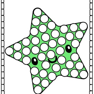 May include: A green and white printable dot-to-dot activity sheet featuring a cartoon starfish with a smiling face. The sheet has a space at the top for a name.