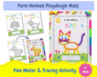 Farm Playdough Mats Printable | Preschool Fine Motor Activity | Animal Tracing Worksheets PDF