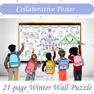 Póster gigante extragrande para niños, libro de páginas a Color para niños, póster para colorear colaborativo, hojas de trabajo para niños, Navidad e invierno