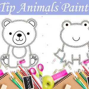 Q-Tip Painting Worksheets | Animals Dot Painting | Do a Dot Worksheets | Printable Activities for kids | Digital Download | Preschools