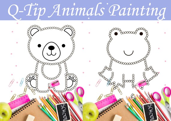 q tip painting worksheets animals dot painting do a dot etsy
