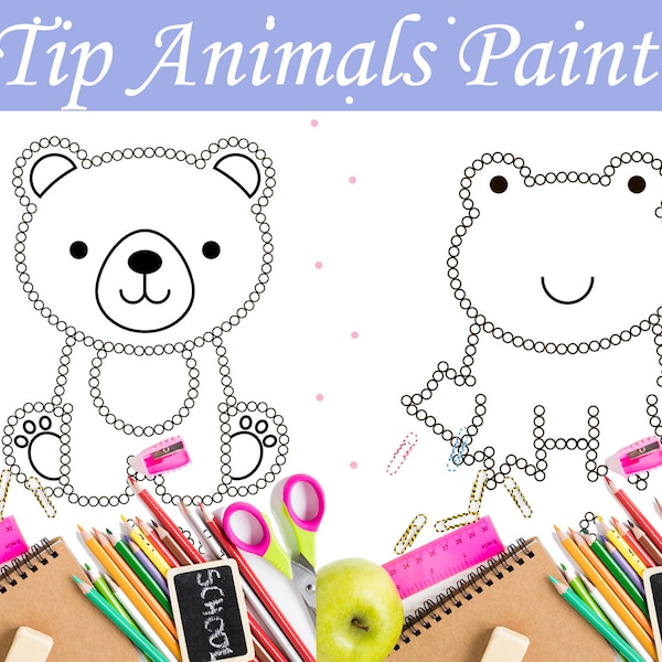 Q-Tip Painting Worksheets | Animals Dot Painting | Do a Dot Worksheets | Printable Activities for kids | Digital Download | Preschools