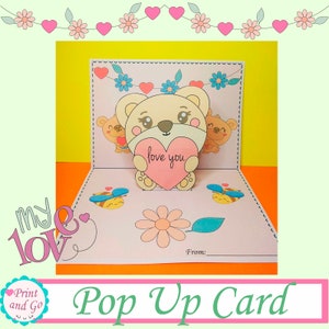 Tarjeta emergente 3D del Día de San Valentín / Artesanía de papel para niños / Tarjeta emergente del Día de la Madre / descarga digital / tarjetas/ hojas de actividades artesanales de papel