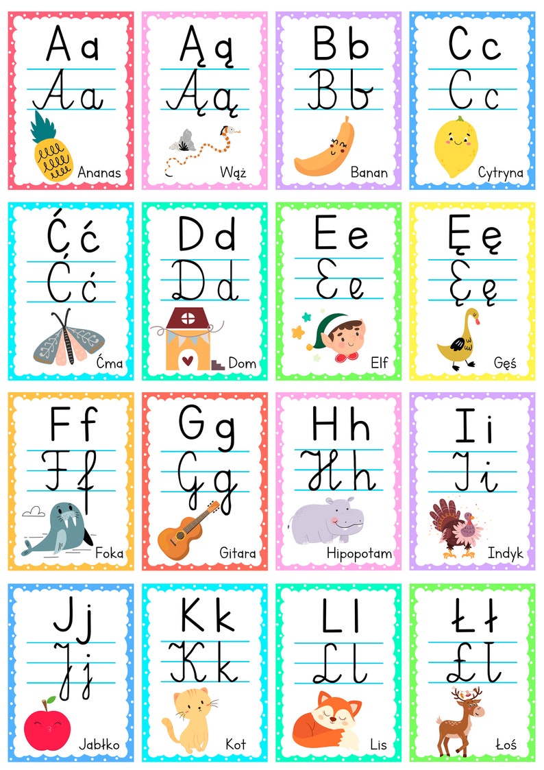 Alfabet Polski Dla Dzieci Do Wydruku Chomikuj Polish Alphabet Flash Cards Polski Alfabet Printable PDF Posters POLISH