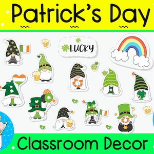 St. Patrick&#39;s Day Classroom Decor | Patrick&#39;s Gnomes Bulletin Board Decoration | March Bulletin Set | Leprechaun Digital