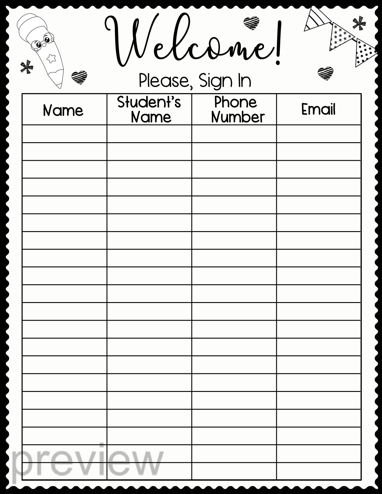 Back to School Open House Night | Sign in Sheets | Meet the Teacher ...