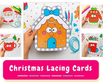 Christmas Lacing Cards | Preschool Fine Motor Activities | Montessori Printable | Holiday Cards PDF