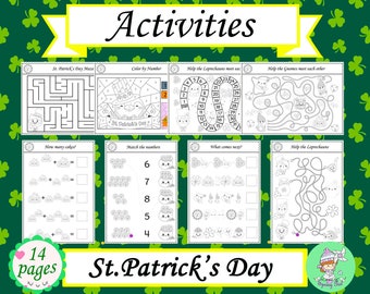 Paquete de aprendizaje del día de San Patricio, paquete de actividades, hojas de trabajo, paquete, actividades de preescolar y jardín de infantes, primer grado, páginas de libros ocupados