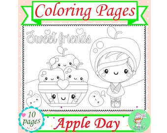 Apple Day: Coloring Pages | Printable Coloring Sheets for Kids | Fall Activities | Autumn Worksheets | Instant Download