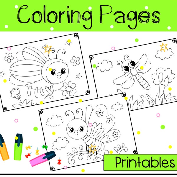 Bugs Coloring Pages | Insects Printable Coloring Sheets | Spring Activities for Kids | PDF Instant Download