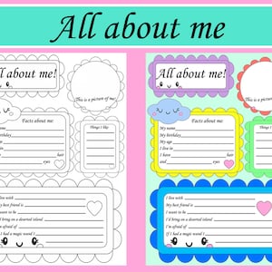 All about me Poster | Printable Worksheet | Back to School Template | First Day of School Activities | School Sheets Digital Download