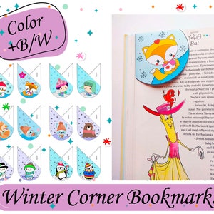 Corner Bookmark Printable Templates | Christmas Activities for kids | Winter Paper Craft Game For Kids | Paper Bookmarks | Instant Download