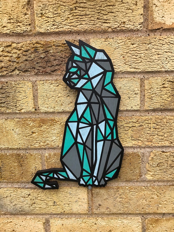 Geometric Cat Wall Art Choose Your Colours Pick 3 Colours Etsy