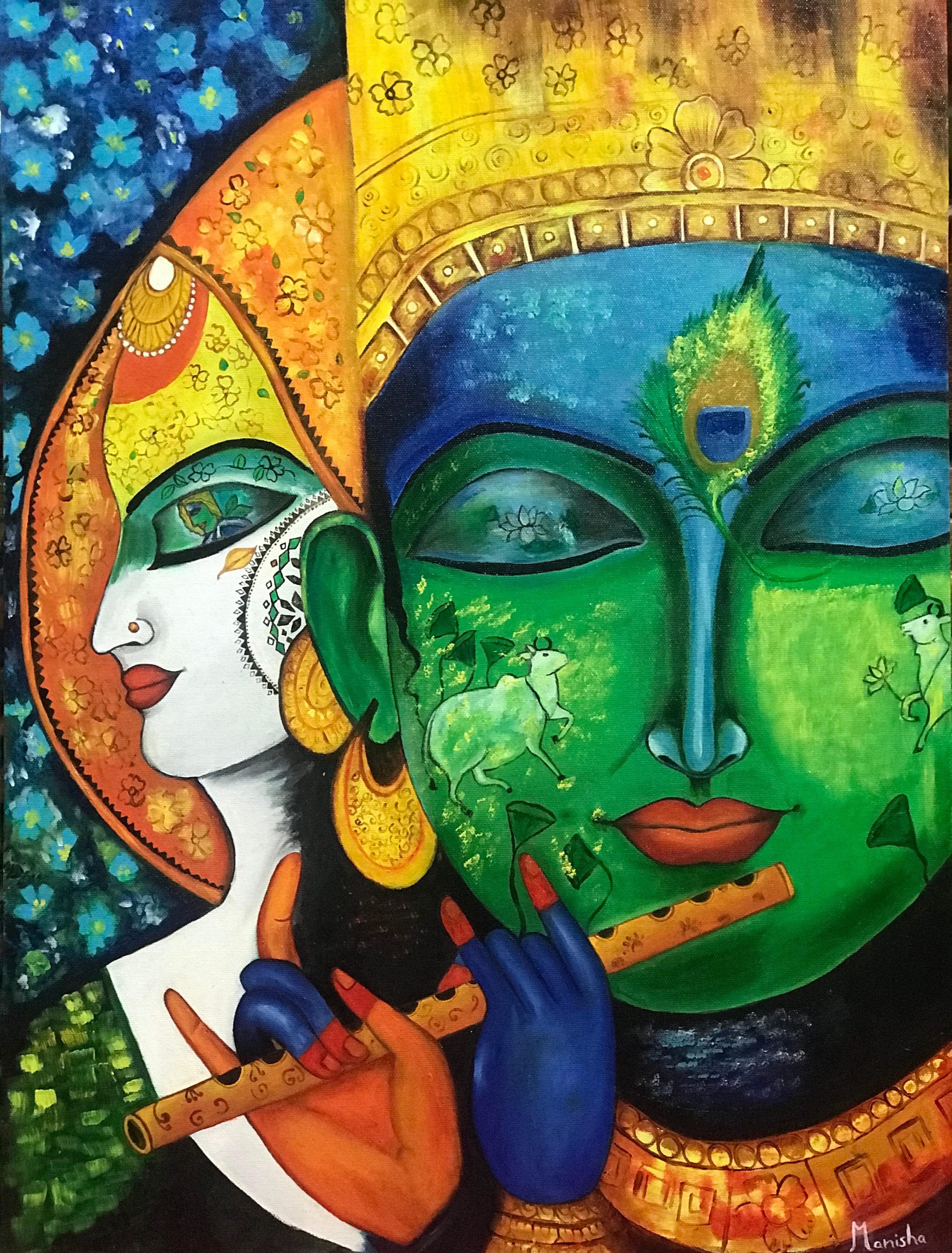 Krishna Oil Painting Religious Art for Living Room Etsy