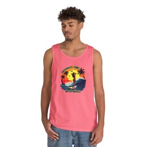Tank Top, Happiness Comes With Waves, Beach Tank, Summer Shirt, Ocean Vibes Tee, Unisex Sleeveless Top